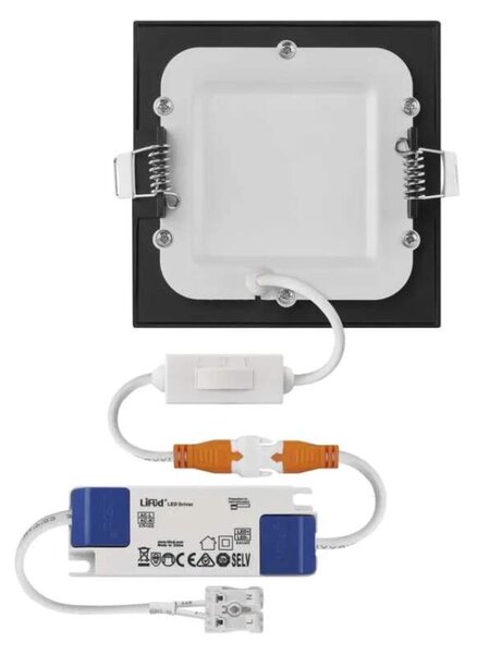 EMOS ZD2323 NEXXO - Podhledový černý LED panel, 7W, 480lm, 3000 + 3500 + 4000K, IP40/IP20, 12 x 12cm (Vestavné černé čtvercové svítidlo do sádrokartonu se změnou barvy světla)