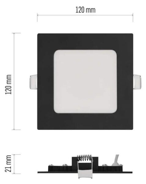 EMOS ZD2323 NEXXO - Podhledový černý LED panel, 7W, 480lm, 3000 + 3500 + 4000K, IP40/IP20, 12 x 12cm (Vestavné černé čtvercové svítidlo do sádrokartonu se změnou barvy světla)