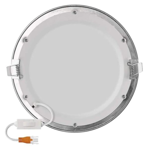 EMOS ZD1243 NEXXO - Podhledový stříbrný LED panel, 18W, 1600lm, 3000 + 3500 + 4000K, IP40/IP20, Ø 22,5cm (Vestavné stříbrné kulaté svítidlo do sádrokartonu se změnou barvy světla)