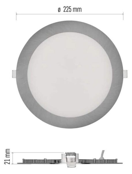 EMOS ZD1243 NEXXO - Podhledový stříbrný LED panel, 18W, 1600lm, 3000 + 3500 + 4000K, IP40/IP20, Ø 22,5cm (Vestavné stříbrné kulaté svítidlo do sádrokartonu se změnou barvy světla)