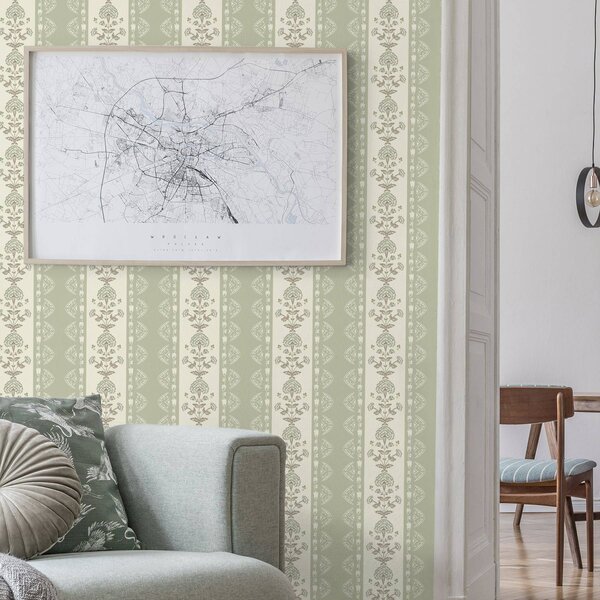 Tapety Pruhovaný ornament s květinovými sloupky v šalvějových tónech, Tapety květiny, a00719 : uwalls.cz