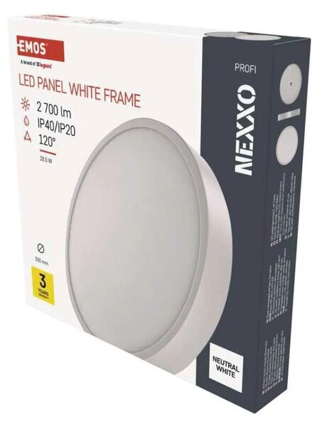 EMOS ZM5155 NEXXO - Přisazený stropní LED panel v bílé barvě, 28,5W, 2700lm, 4000K, IP40/IP20, Ø 30cm (Stropní kruhové svítidlo v bílé barvě)