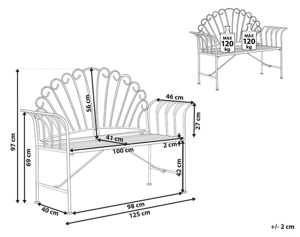 Zahradní lavice CAVINIA 125 cm Kov Světle modrá