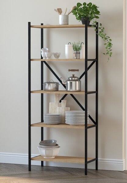 Kovový regál ROSUL, černá/dub safírový