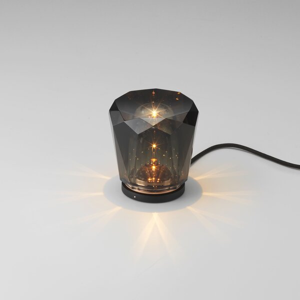 Ambientec Xtal Acrux Dark Grey, bateriová lampička z tmavě šedého skla, LED 2000K dotykové stmívání, Ø8,7x8,2cm, IP66