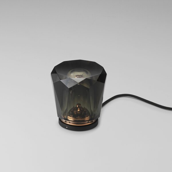Ambientec Xtal Acrux Dark Grey, bateriová lampička z tmavě šedého skla, LED 2000K dotykové stmívání, Ø8,7x8,2cm, IP66