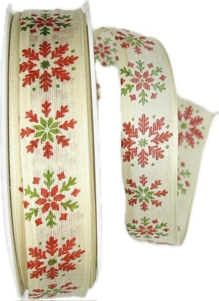 Stuha vánoční CHRISTMAS SNOWFLAKES 25mm x 20m ( 11,-Kč/m)