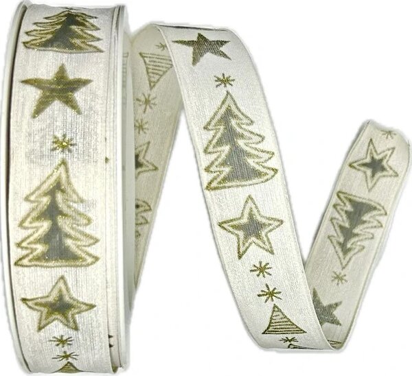 Stuha vánoční TREES & STARS bílá 25mm x 20m ( 10,50Kč/m)