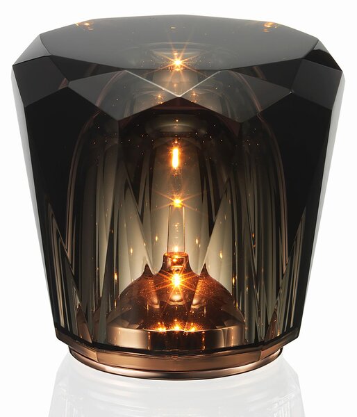 Ambientec Xtal Acrux Dark Grey, bateriová lampička z tmavě šedého skla, LED 2000K dotykové stmívání, Ø8,7x8,2cm, IP66