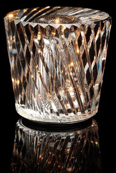 Ambientec Xtal, bateriová lampička z křišťálového skla, LED 2000K dotykové stmívání, Ø8,7x8,2cm, IP66