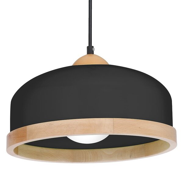 Závěsné svítidlo Studio, 1x dřevěné/černé kovové stínítko, (fi 32cm), b/br