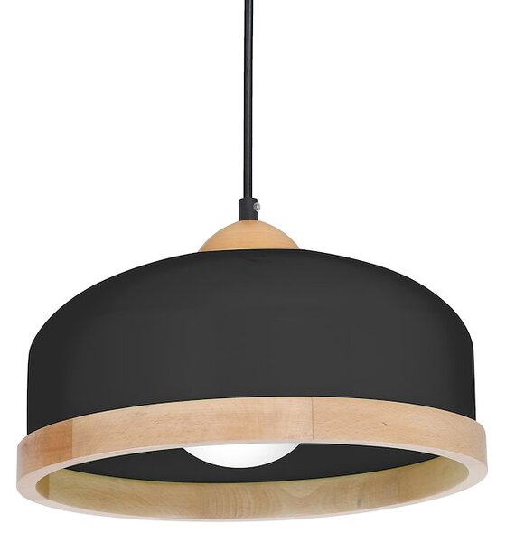 Závěsné svítidlo Studio, 1x dřevěné/černé kovové stínítko, (fi 32cm), b/br