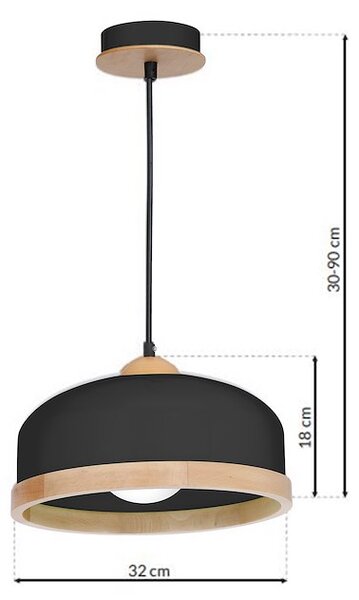 Závěsné svítidlo Studio, 1x dřevěné/černé kovové stínítko, (fi 32cm), b/br