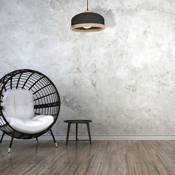 Závěsné svítidlo Studio, 1x dřevěné/černé kovové stínítko, (fi 32cm), b/br