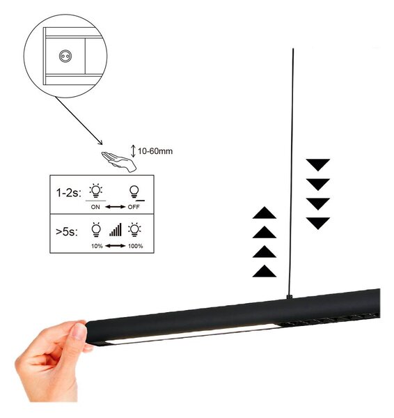 Mantra 9035 Lineal, černé lineární stahovací svítidlo LED 24W 3000K, bezdotykové ovládání, délka 120cm