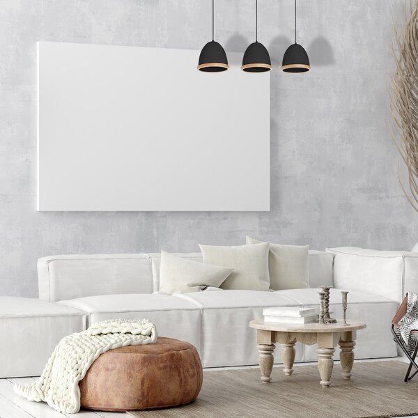 Závěsné svítidlo Studio, 3x dřevěné/černé kovové stínítko, (fi 21cm), b/br