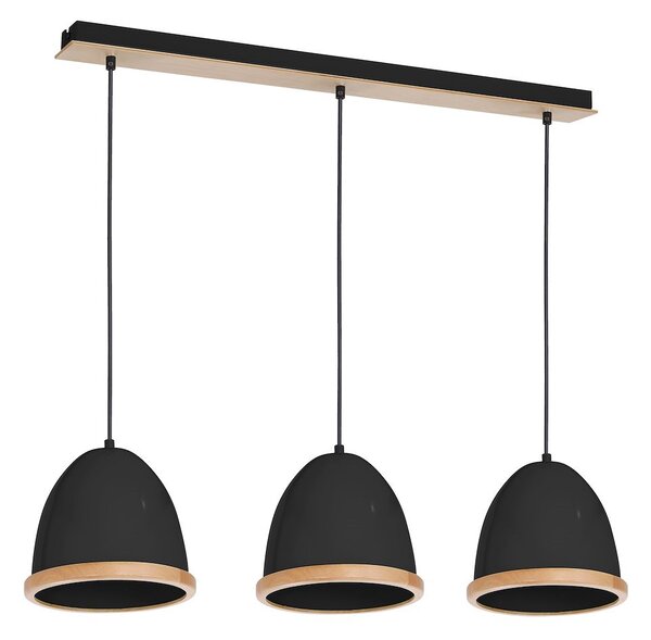 Závěsné svítidlo Studio, 3x dřevěné/černé kovové stínítko, (fi 21cm), b/br