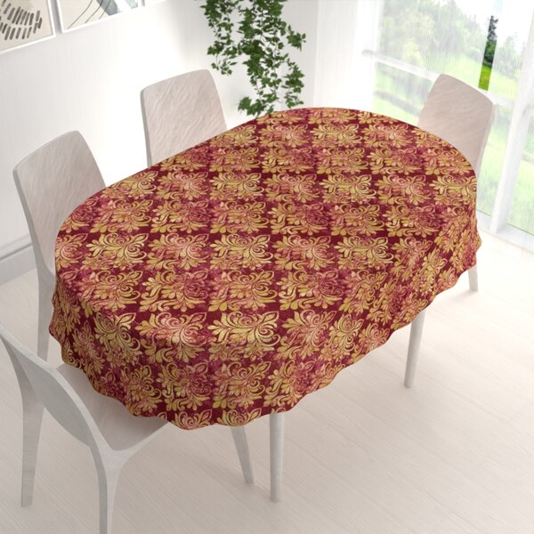 Biante Sametový oválný ubrus Tamara TMR-053 Zámecký vzor na vínově červeném 50x100 cm