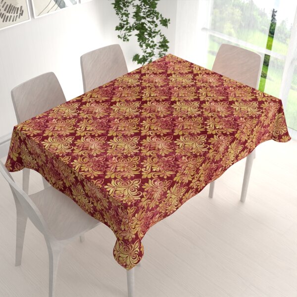 Biante Sametový obdélníkový ubrus Tamara TMR-053 Zámecký vzor na vínově červeném 50x100 cm