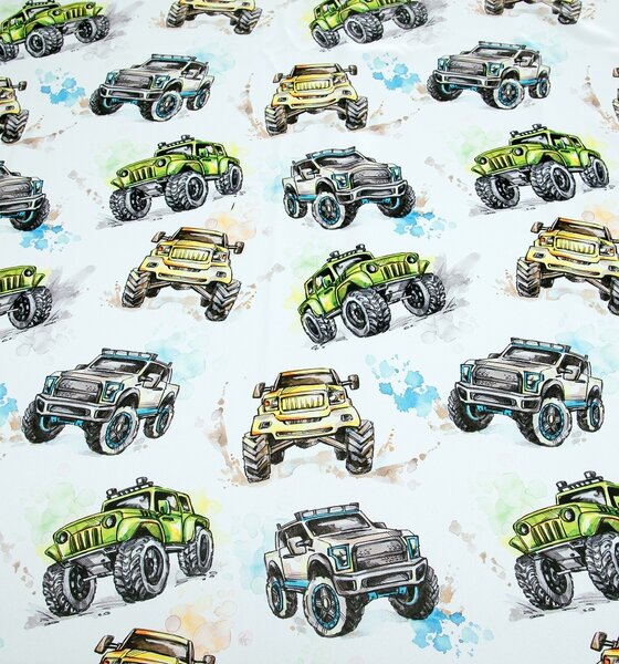 Orbytex Dětská zatemňovací látka na závěsy, šíře 150cm - vzor auta off road