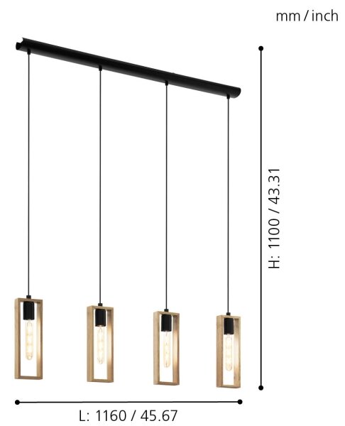 Eglo 49475 - Lustr na lanku LITTLETON 4xE27/60W/230V