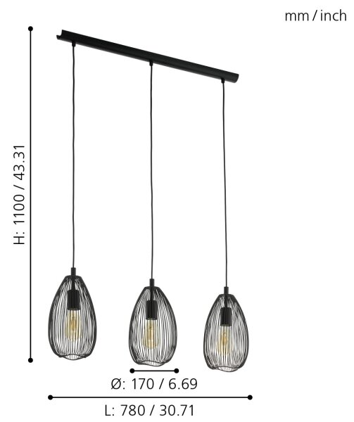 Eglo 49142 - Lustr na lanku CLEVEDON 3xE27/60W/230V