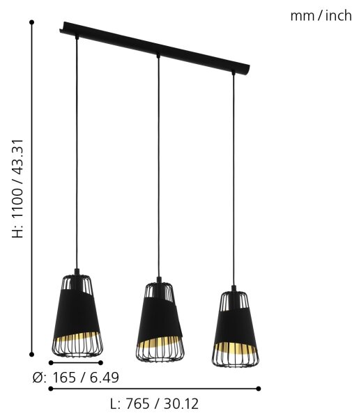 Eglo 49448 - Lustr na lanku AUSTELL 3xE27/60W/230V