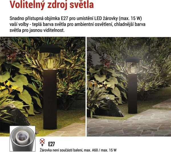EMOS LED zahradní sloupkové svítidlo, 12 x 12 x 80 cm, 1 x E27, 15 W 1554002001