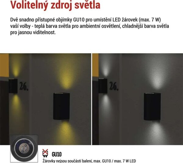 EMOS LED zahradní nástěnné svítidlo, 8,8 x 6,7 x 15,3 cm, 2 x GU10, 35 W 1554020001