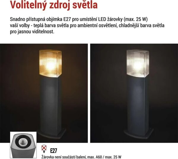 EMOS LED zahradní sloupkové svítidlo, 15,3 x 13,3 x 45 cm, 1 x E27, 25 W 1554002003