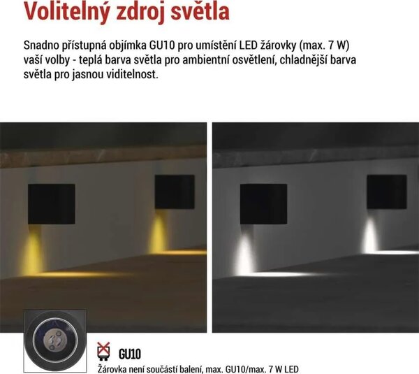 EMOS LED zahradní nástěnné svítidlo, 8,8 x 6,7 x 8 cm, 1 x GU10, 35 W 1554020000