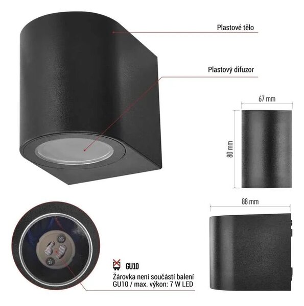 EMOS LED zahradní nástěnné svítidlo, 8,8 x 6,7 x 8 cm, 1 x GU10, 35 W 1554020000