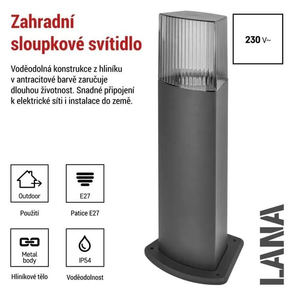 EMOS LED zahradní sloupkové svítidlo, 15,3 x 13,3 x 45 cm, 1 x E27, 25 W 1554002003