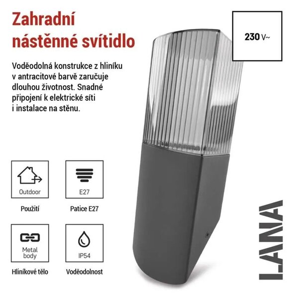 EMOS LED zahradní nástěnné svítidlo, 10,6 x 8,8 x 28,6 cm, 1 x E27, 25 W 1554000014