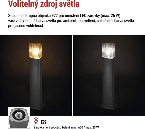EMOS LED zahradní sloupkové svítidlo, 15,4 x 13,3 x 75 cm, 1 x E27, 25 W 1554002004