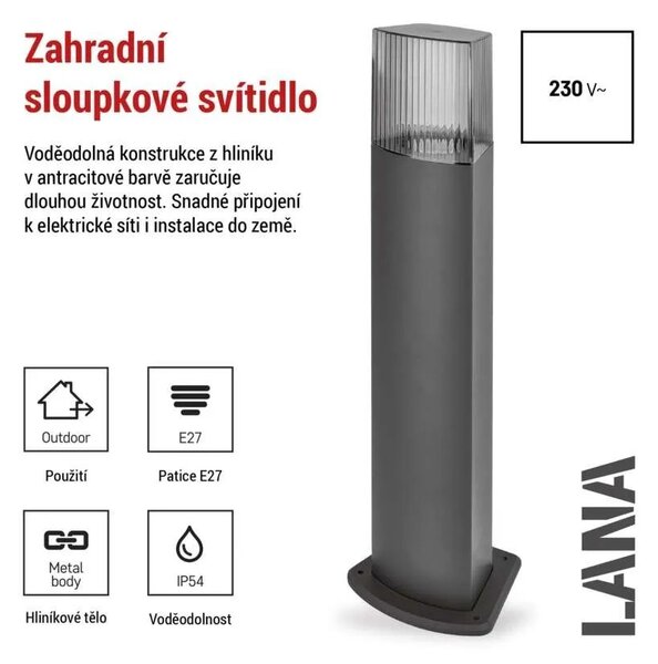 EMOS LED zahradní sloupkové svítidlo, 15,4 x 13,3 x 75 cm, 1 x E27, 25 W 1554002004