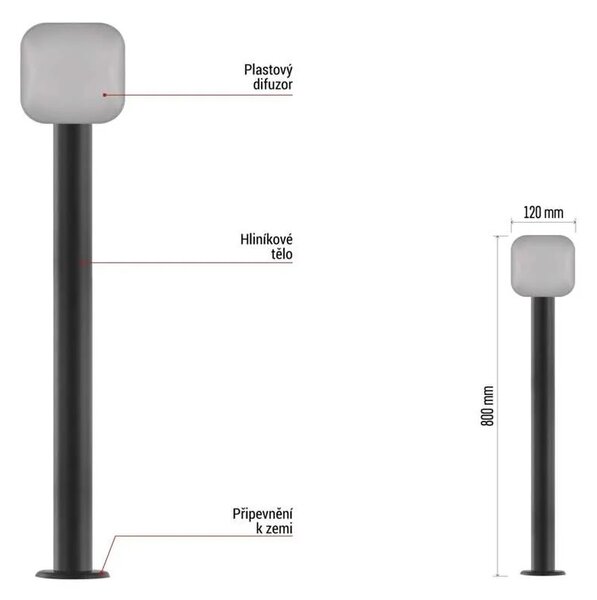 EMOS LED zahradní sloupkové svítidlo, 12 x 12 x 80 cm, 12,5 W, teplá bílá 1554112201