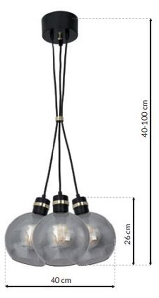 Závěsné svítidlo Omega1, 3x garfitové skleněné stínítko, b/g