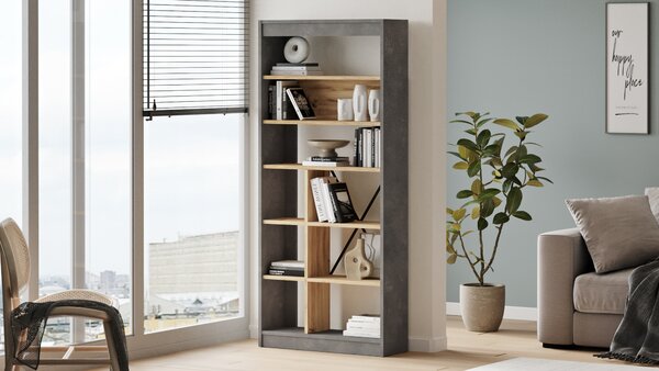 Knihovna Houseland Novak dub Wotan/beton