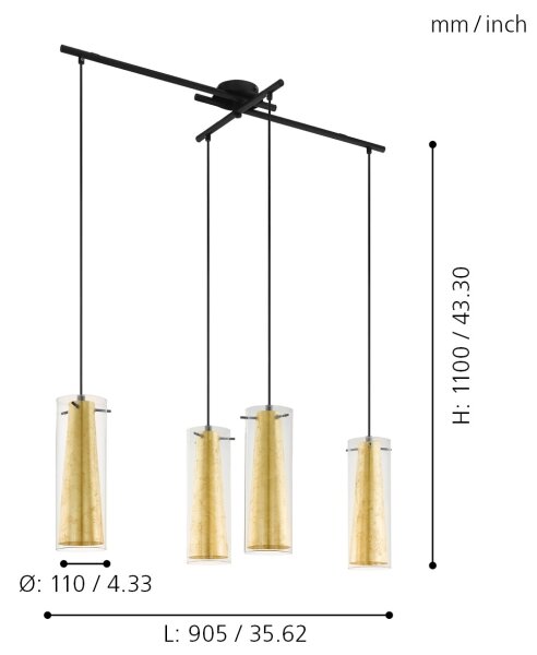 Eglo 97653 - Lustr na lanku PINTO GOLD 4xE27/60W/230V