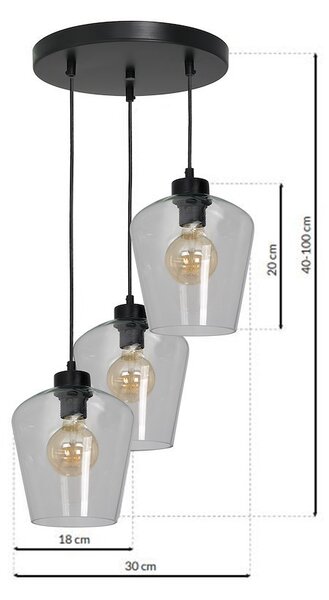 Závěsné svítidlo Santiago, 3x transparentní skleněné stínítko, b, o