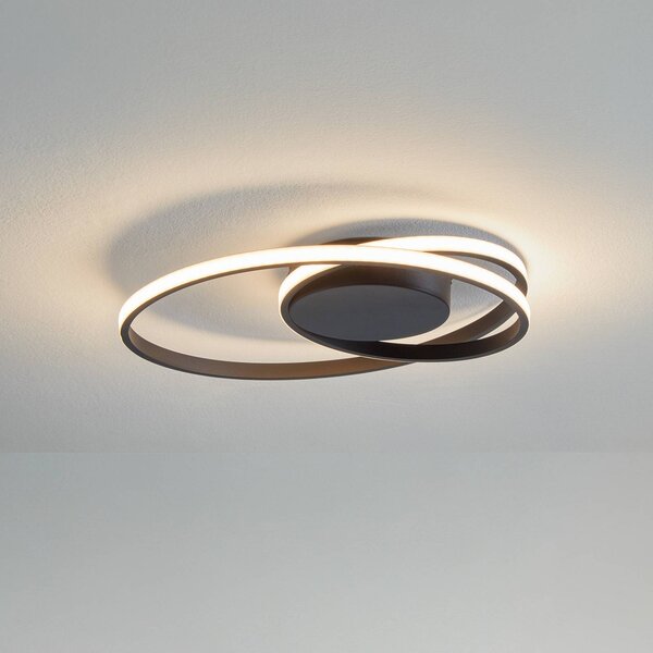 Lindby LED stropní svítidlo Youna, černé, hliník, 39 cm, stmívatelné, stmívatelný, Černá, Obývací pokoj / jídelna, kov, Moderní