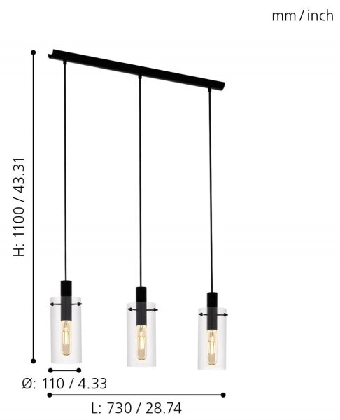 Eglo 97367 - Lustr na lanku MONTEFINO 3xE27/60W/230V