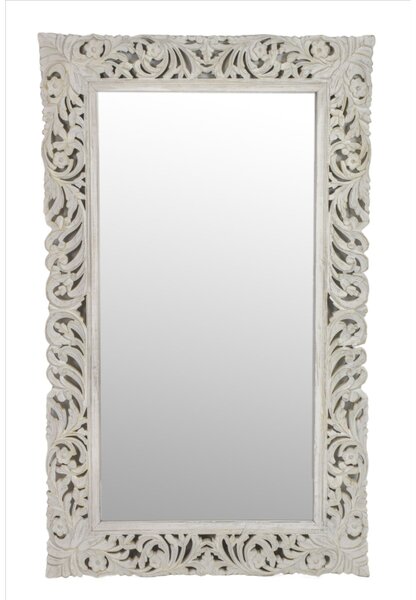 Zrcadlo v rámu z mangového dřeva, ručně vyřezávané, přírodní úprava, 90x3x150cm (8H)