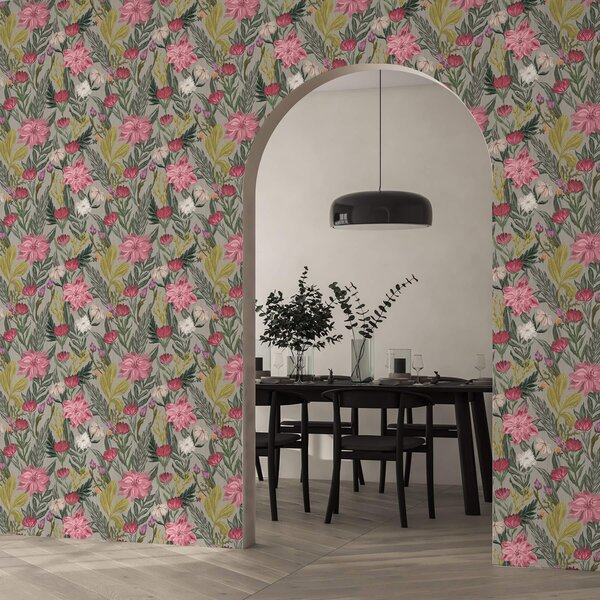 Tapety Sytě růžové a krémové květy na šedém pozadí, impasto textura, Tapety květiny, a00629 : uwalls.cz