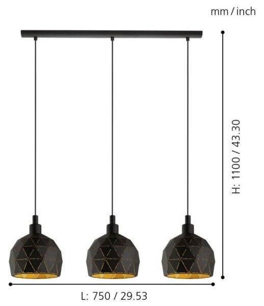 Eglo 97846 - Lustr na lanku ROCCAFORTE 3xE14/40W/230V