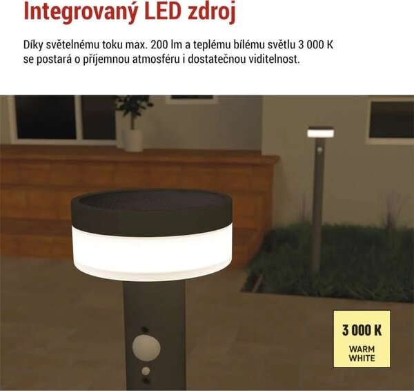 EMOS LED zahradní solární sloupkové svítidlo s čidlem soumraku, TERION, 12,5 × 12,5 × 80 cm 1554202201