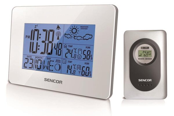 Sencor - Meteostanice s LCD displejem a budíkem 3xAA + 2xAAA bílá