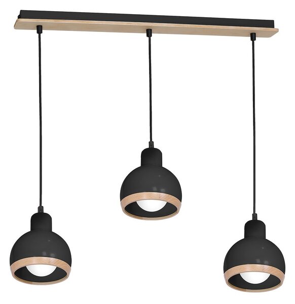 Závěsné svítidlo Oval, 3x dřevěné/černé kovové stínítko, b
