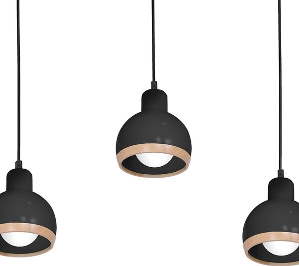 Závěsné svítidlo Oval, 3x dřevěné/černé kovové stínítko, b
